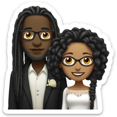 black couple with locs, light skin man with long black locs, dark skin woman with glasses and BLACK locs wedding sticker