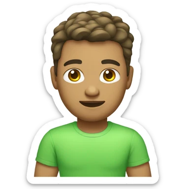 web developer in light skin with light green t-shirt sitting on mac sticker