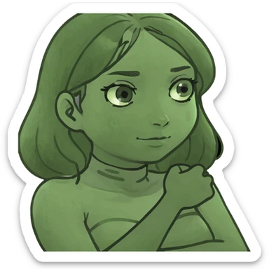 Girl with black shirt on crossing her arms and holding her neck sticker