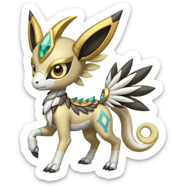 Cute Baby Colorful Shiny Tribal Skeletal masked armored Meloetta-Silvally-Solgaleo-Raikou-Pokémon-Digimon-Fakémon-fusion-hybrid-creature, full body sticker