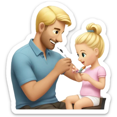blonde babydaughter gives blonde dad a manicure sticker