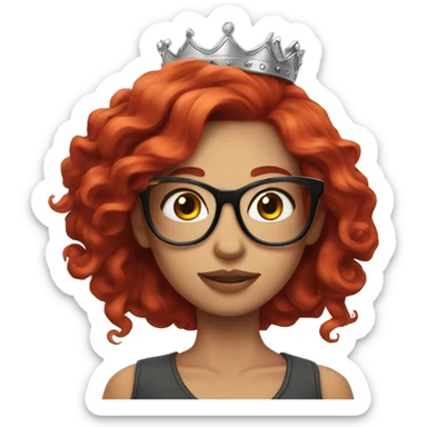 Beautiful girl, long red hair, tattoos, glasses and a crown sticker