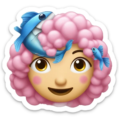 pesce rosa con i capelli blu dorme su un albero in sardegna sticker