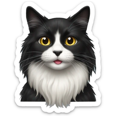 black cat domestic long-haired with white on the mouth sticker