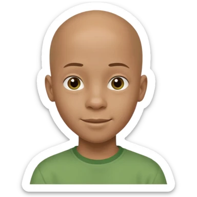 14-year-old bald African-European mixed boy with green shirt cheerful sticker