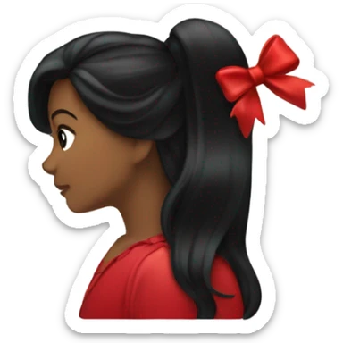 red bow in black hair flowing hair silhouette from behind sticker