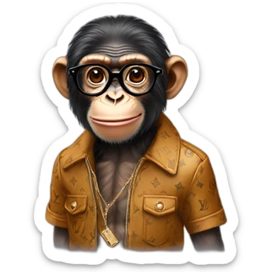 chimp with glasses and with louis vuitton clothing  sticker