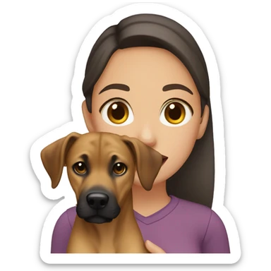 Brunette girl holding a black mouth cur sticker