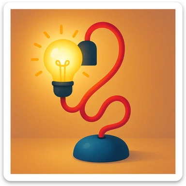 creative lamp design with glowing lightbulb, modern and playful style sticker