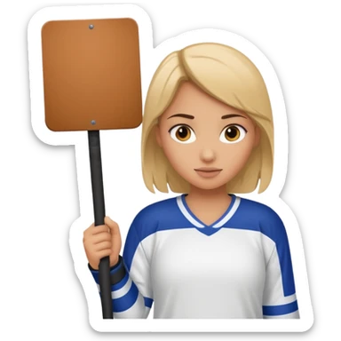Girl hockey fan holding a large blank sign sticker