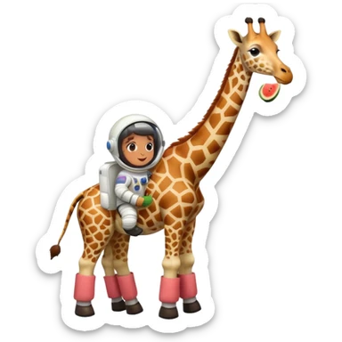 giraffe with watermelon-shaped body, brown boots, astronaut helmet sticker