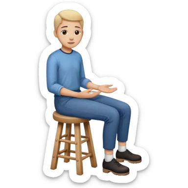 a person sitting on a stool with straight back turn in straight body putting their hands on both legs. sticker