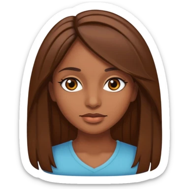 Chica morena con el pelo café medio largo en capas bonita con ojos negros  sticker