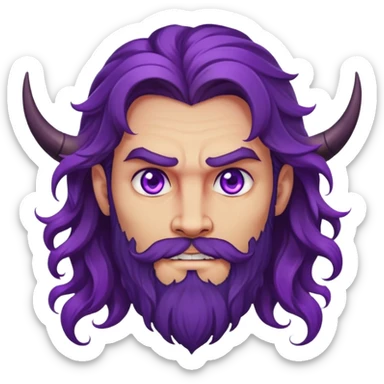 Demon with long wavy hair, purple eyes, bearded, handsome, he is mid 30s sticker