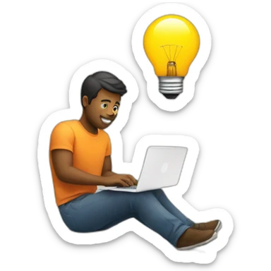 A man working on a laptop with a lightbulb above his head sticker