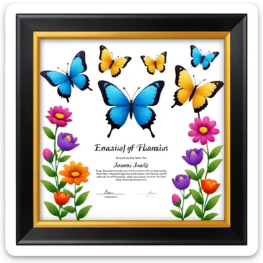 flowers butterflies frame certificates for kids sticker