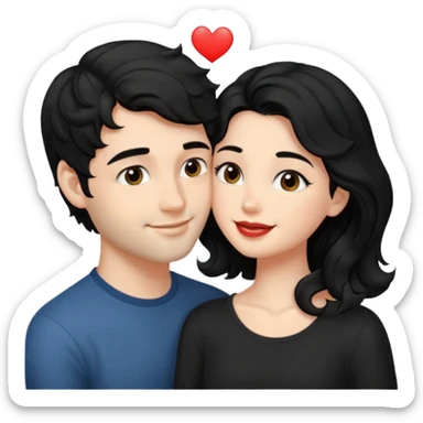 a handsome man with black short wavy hair, no beard tries to kiss a cute woman who has long~~ black hair sticker