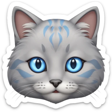a gray cat with blue eyes on its FOREHEAD sticker