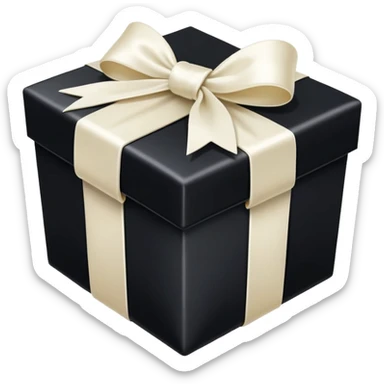 Realistic black gift box with ivory bow sticker