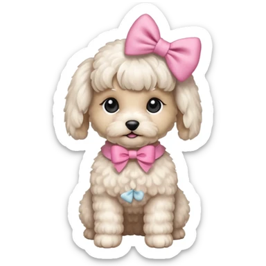 white maltipoo with pony tail and pink bow sticker