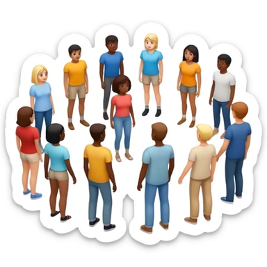 A group of people stands in a full-length circle sticker