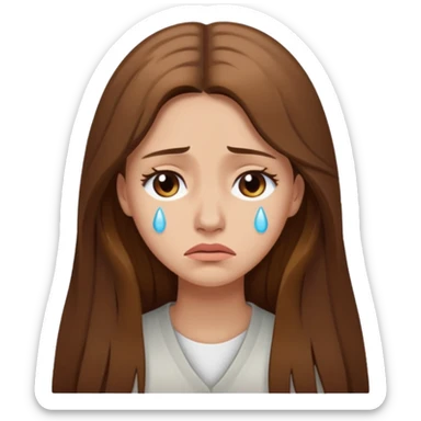 Woman with long brown hair crying, light beige sticker