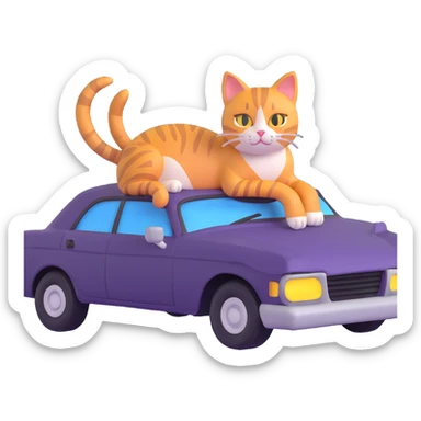 a beautiful cat lounging on the hood of a damaged car sticker