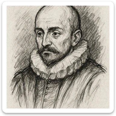 make a less detailed portrait of Montaigne, the french philosopher, a black outline sticker