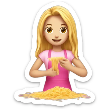 pink girl making pasta sticker