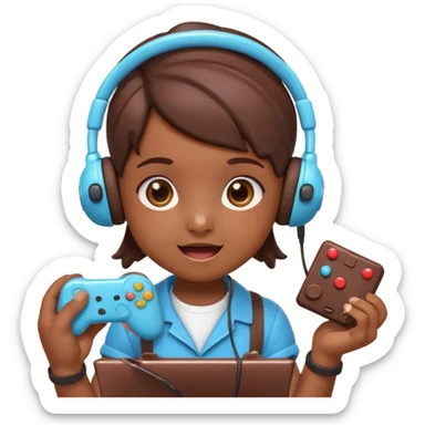 Cartoon chocolate mini pastry wearing tiny headset, holding tiny controller, focused excited eyes, chibi style, Twitch emoji style, transparent background, colorful
 sticker