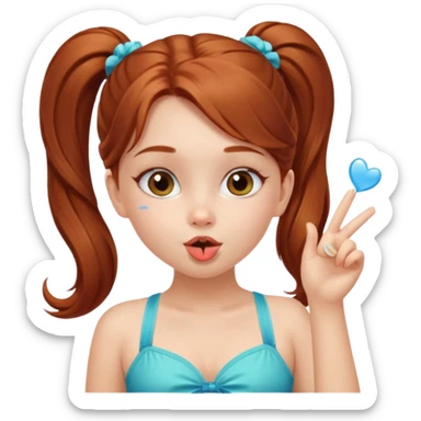 A cute ukrainian girl, with long auburn hair two side ponytails, in a bathing costume, she's blowing a kiss. sticker