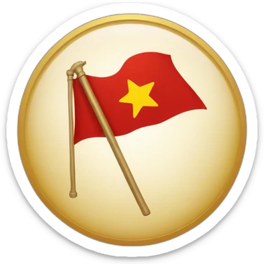 Flag with a red background and a golden Hammer and a golden circle with a golden star on the top sticker