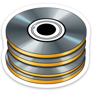 Minimalist emoji-style sticker of a small stack of DVD discs, one cracked, one with burn marks. Top-down view, grayscale and muted tones, flat design, no text. sticker