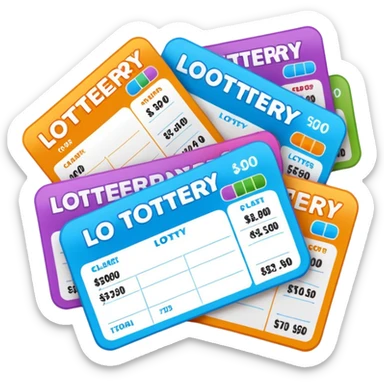 Create blank lottery coupons fanned out, clean and colorful, with different header colors and simple grid sections. No numbers, no text—just empty fields and a lottery-ticket layout. Bright, modern, and on a neutral background. sticker