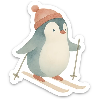 un pinguin avec un bonnet des batons qui fait du ski sticker