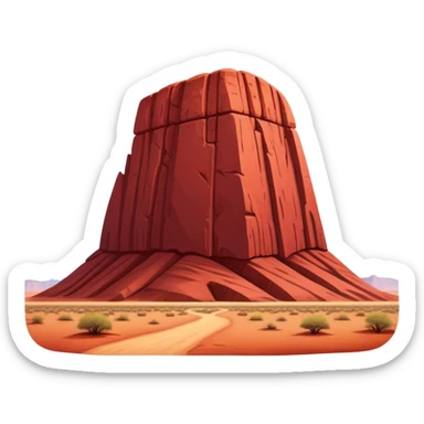 Cinematic Realistic Uluru Landmark Emoji, showcasing the massive, red monolith rising from the desert rendered with rich textures and warm, dramatic lighting. sticker