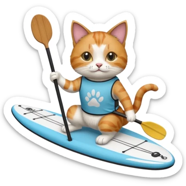 cat on paddle board with “paws” teashirt on sticker