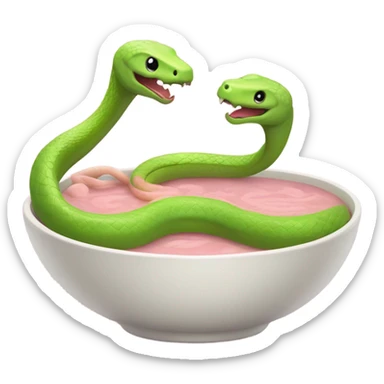 one light pink snake and one lime green snake sharing a bowl of soup in love sticker