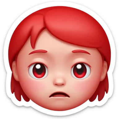 a baby red upset face emoji with a glowing pastel red gradient behind it  sticker