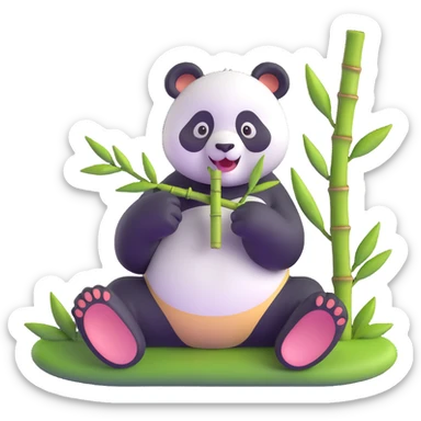 panda eating bamboo in forrest background, close up pose sticker