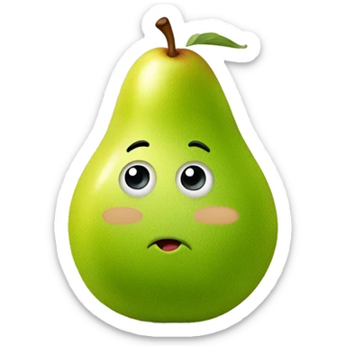 pear looking slightly to the left looking at the camera concerned sticker