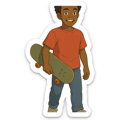 ghibli style black man holding a skateboard sticker