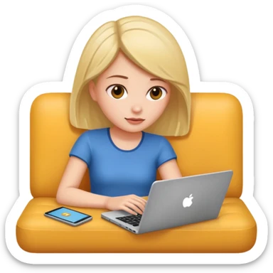 A girl is lying on the couch with a laptop, working sticker