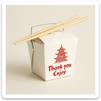 a takeout box with chopsticks, classic Chinese food sticker