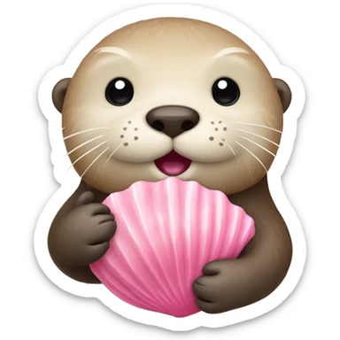beige sea otter holding pink sea shell sticker