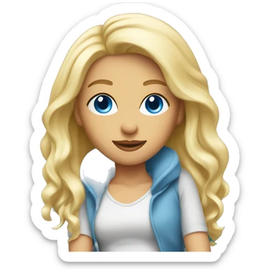 Beautiful blonde blue eyed woman sitting on couch sticker