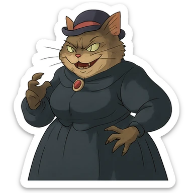 evil British cat-woman sticker