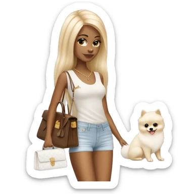 Blonde skinny girl with white pomeranian and Hermes birkin bag  sticker