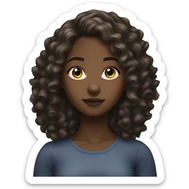 Black girl with long curly hair dark eyes sticker