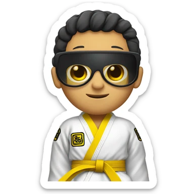 Asian Cool boy with jiujitsu gi with a yellow belt and sunglasses sticker